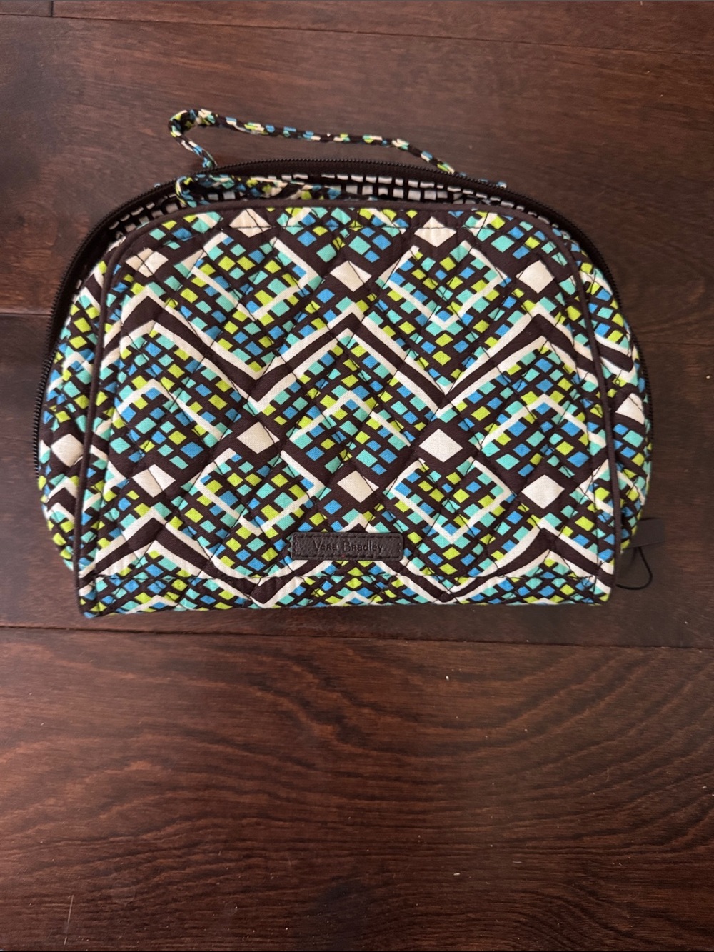 Vera Bradley Quilted Jewelry Travel Case in Blue, Green & White Geometric Print